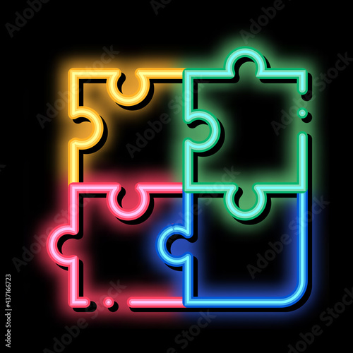 Interactive Kids Game Puzzle neon light sign vector. Glowing bright icon transparent symbol illustration photo