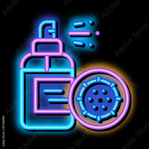 Antibacterial Spray Kill Microbe neon light sign vector. Glowing bright icon transparent symbol illustration