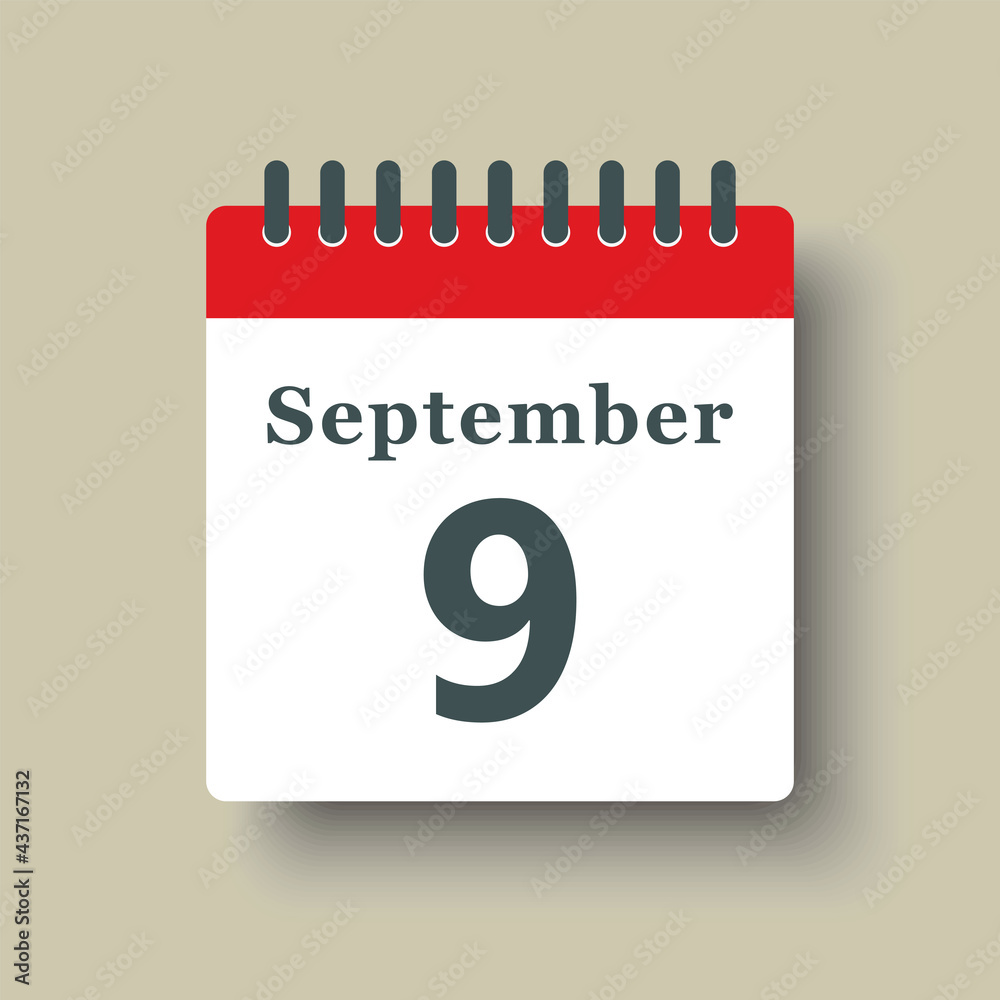 Icon day date 9 September, template calendar page Icon day date 9 September, template calendar page