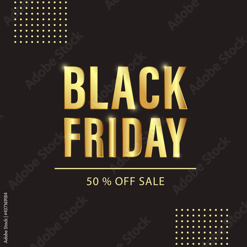 Black Friday Sale. Text made from gold glittering letters. Memphis style elements. Vector illustration.