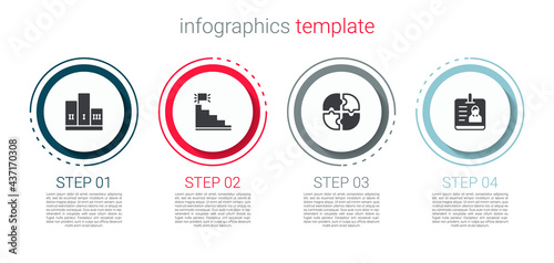 Set Award over winner podium, Stair with finish flag, Piece of puzzle and Identification badge. Business infographic template. Vector
