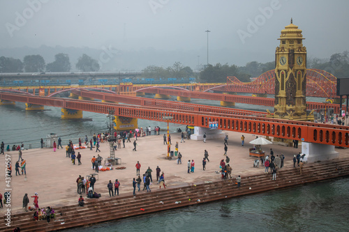 Pilgrims Holy dip in river Ganges, The Home of Pilgrims in India, Kumbh Nagri Haridwar Uttarakhand India.Religious Nagri Haridwar, The Highly visited pilgrimage place in India. City of Holy River