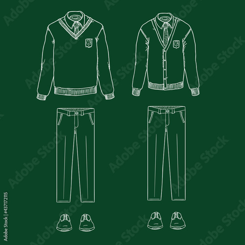 Vector Sketch Set of School Uniform Clothes.