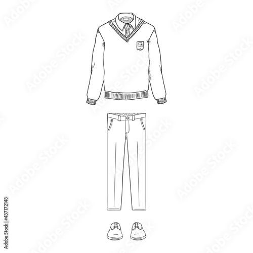 Vector Sketch Set of School Uniform Clothes.