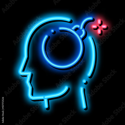 Bomb Dynamite Man Silhouette Headache neon light sign vector. Glowing bright icon transparent symbol illustration