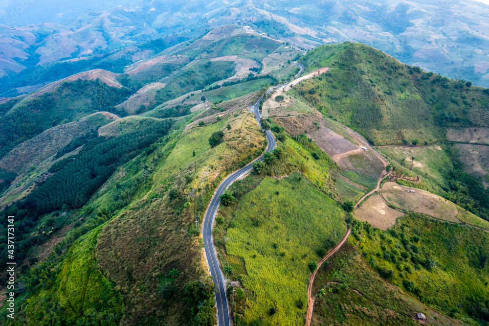 Aerial landscape view road over top of mountains