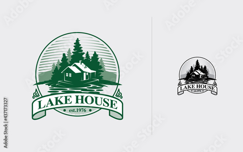 Lake house, Cabin logo design template, vector Illustration, and logo template for business or your company.