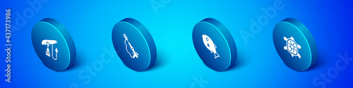 Set Isometric Fishing harpoon, Tropical fish, Turtle and icon. Vector