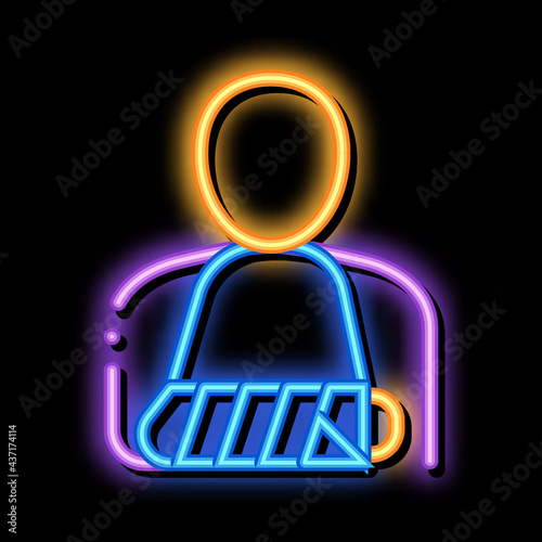 Arm Gipsum Bandage Man Silhouette neon light sign vector. Glowing bright icon transparent symbol illustration