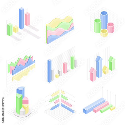 Isometric Infographic as Graphic Visual Representation of Information or Data Vector Set