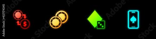 Set Casino chips exchange on money, , Game dice and Online poker table game icon. Vector