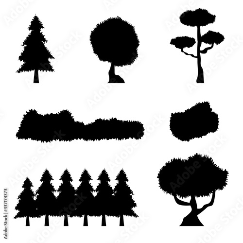 Tree and Bushes Silhouette Set Graphic Resources. Set of Tree and bushes silhouette, plants, vegetation silhouette resources.