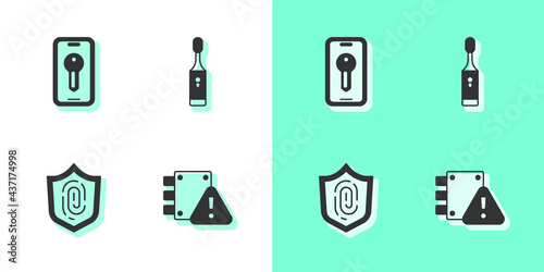 Set House under protection, Smart key, Fingerprint and Electric toothbrush icon. Vector