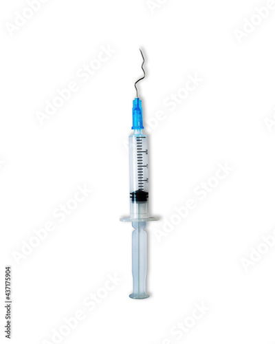 Medical disposable syringe with bent needle, isolated on White Background
