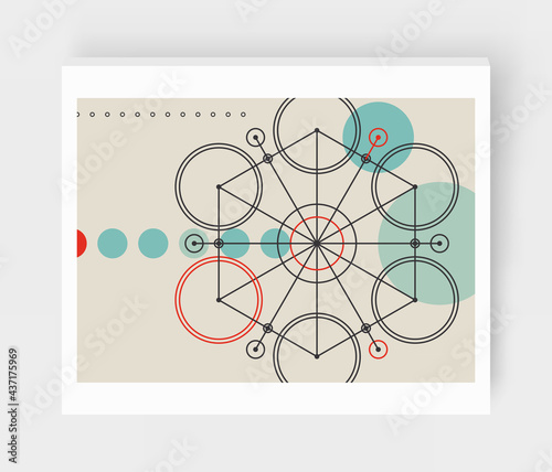 Simple geometric figure like circles and lines. Abstract mechanical scheme. Decoration element. Line art design. Alchemy, religion, philosophy or spirituality symbol. Vector illustration.