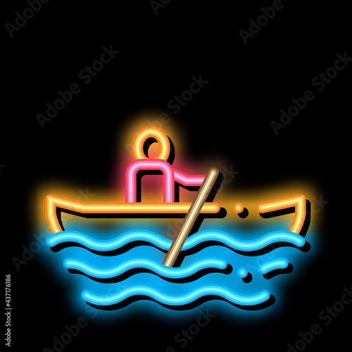 Rowing Boat Canoeing neon light sign vector. Glowing bright icon sign. transparent symbol illustration