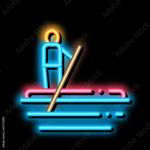 Serfing Canoeing neon light sign vector. Glowing bright icon sign. transparent symbol illustration