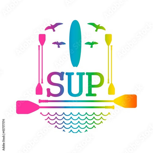 Stand up paddle boarding flat emblem illustration