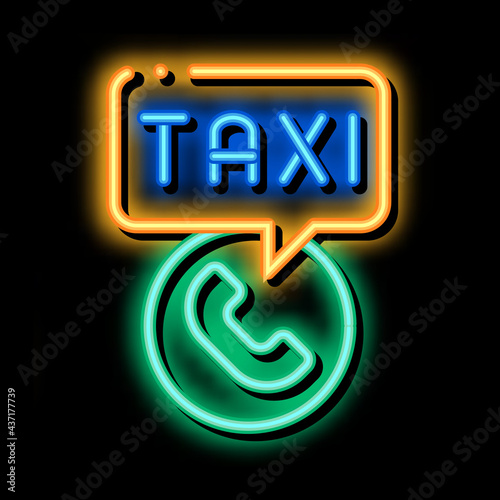 Taxi Call Telephone Service Online Taxi neon light sign vector. Glowing bright icon sign. transparent symbol illustration