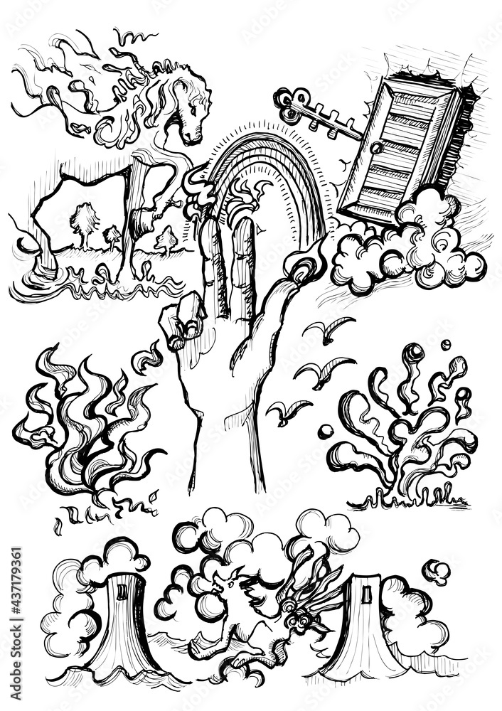 Fototapeta premium サイケデリックで魔術的な線画