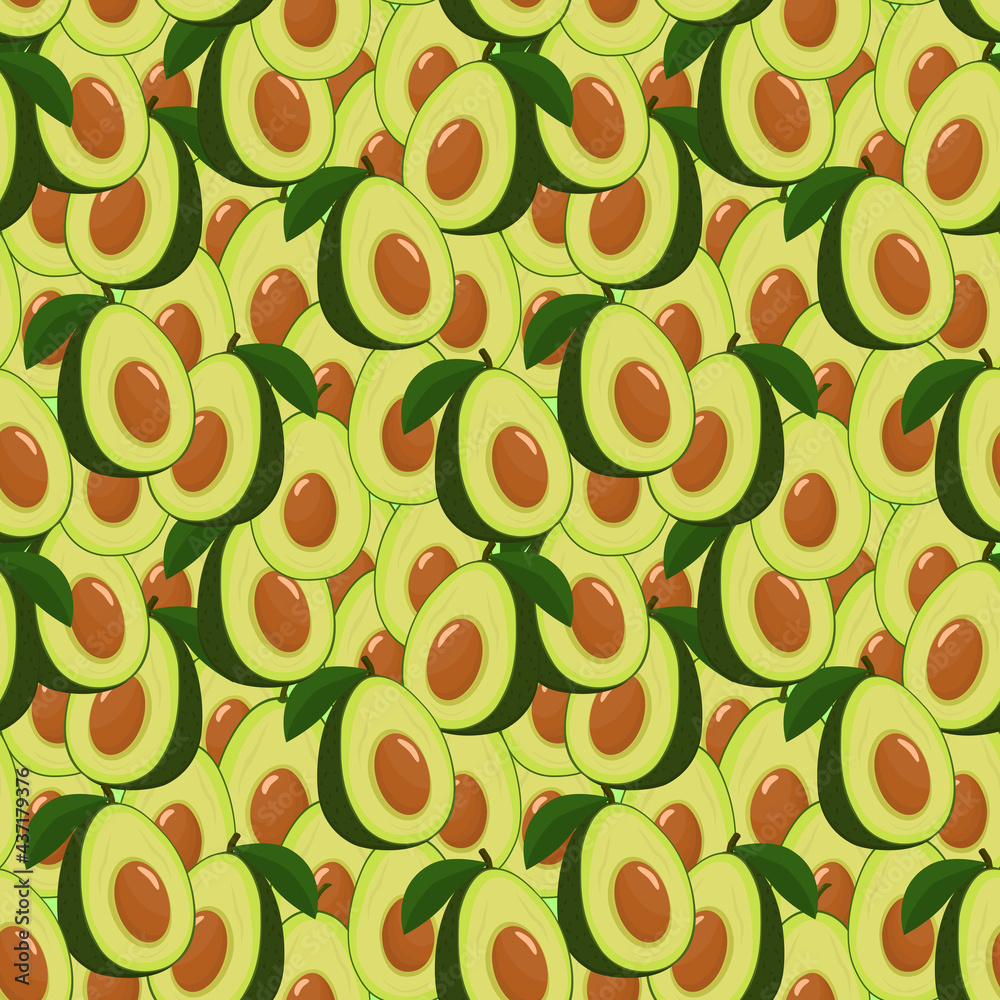 green vector pattern with avocado halves. Healthy lifestyle