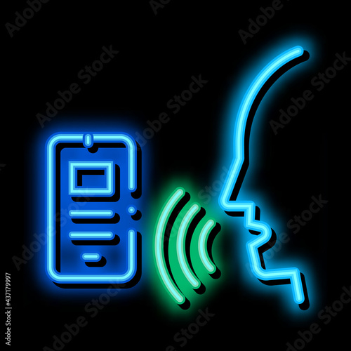 Smartphone Voice Control neon light sign vector. Glowing bright icon sign. transparent symbol illustration