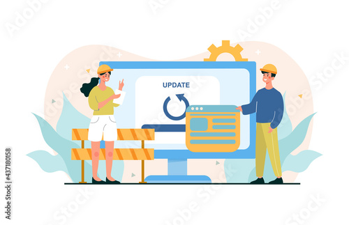 Web page under construction, IT teawork.