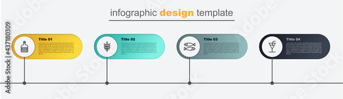 Set line Cocktail, Dried fish, Hop and Alcohol drink Rum bottle. Business infographic template. Vector