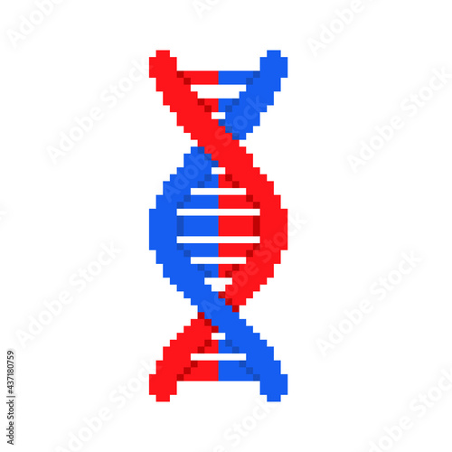 DNA strand pixel art. Deoxyribonucleic Acid Molecule 8 bit. Genetic chromosome spiral