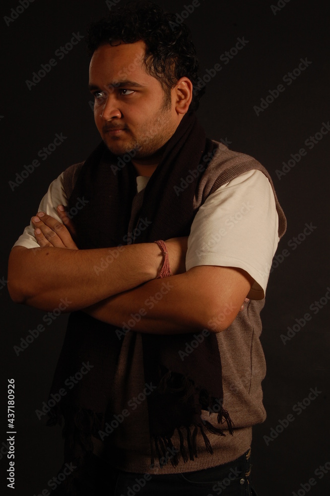 Photoshoot of a Young Indian man in Black Denim giving different funny expressions during the shoot.