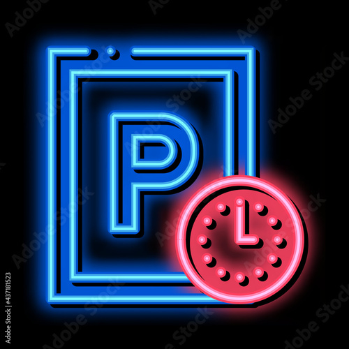 Parking Time neon light sign vector. Glowing bright icon Parking Time sign. transparent symbol illustration photo