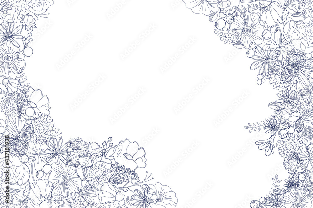 シンプルライン 線画 ナチュラル 美しい線画のボタニカル背景素材 Simple Line Line Art Botanical Flower Blue Texture Simple Beautiful Natural Stock Illustration Adobe Stock
