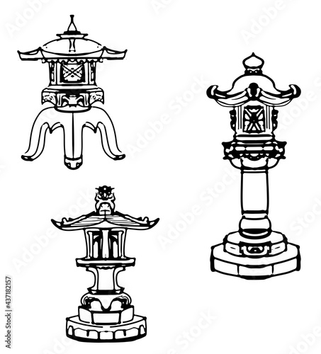 3種類の石灯籠-白黒2値