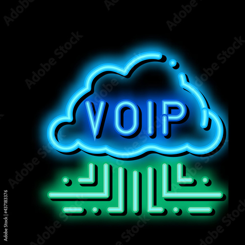 Voip Technology neon light sign vector. Glowing bright icon Voip Technology sign. transparent symbol illustration