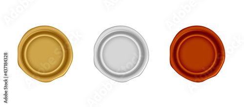 Sealing wax stamp vector illustration set ( number, ranking ) from 1st to 3rd (gold, silver, bronze )