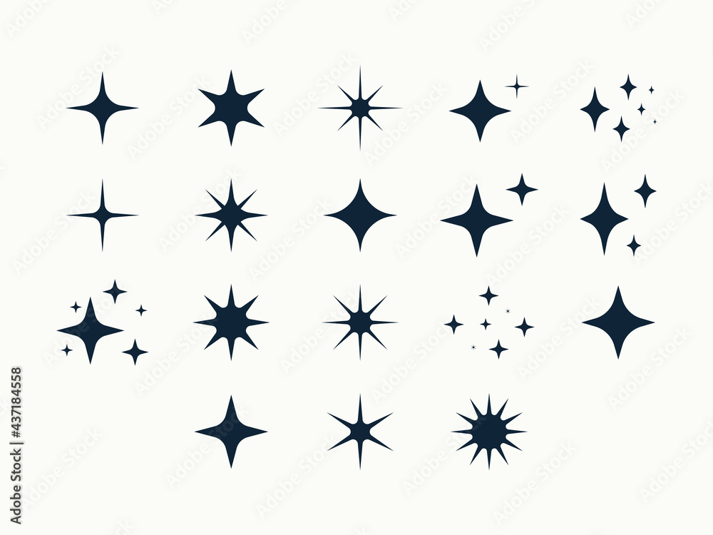 Star shapes. Shine signs and clip art.