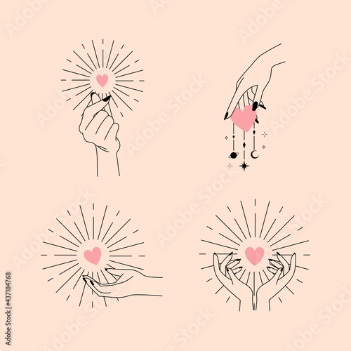 Esoteric hand gesture logo holding a love sign. Minimal flat vector design.