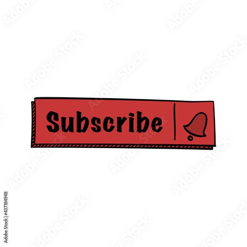 Social network channel subscribe button. Hand drawn cartoon illustration.