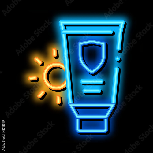 Sunscreen neon light sign vector. Glowing bright icon Sunscreen sign. transparent symbol illustration