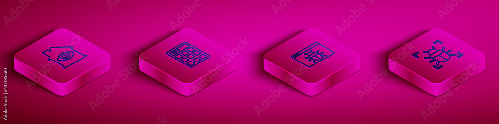 Set Isometric line House with eye scan, Password protection, System bug and icon. Vector Set Isometric line House with eye scan, Password protection, System bug and icon. Vector