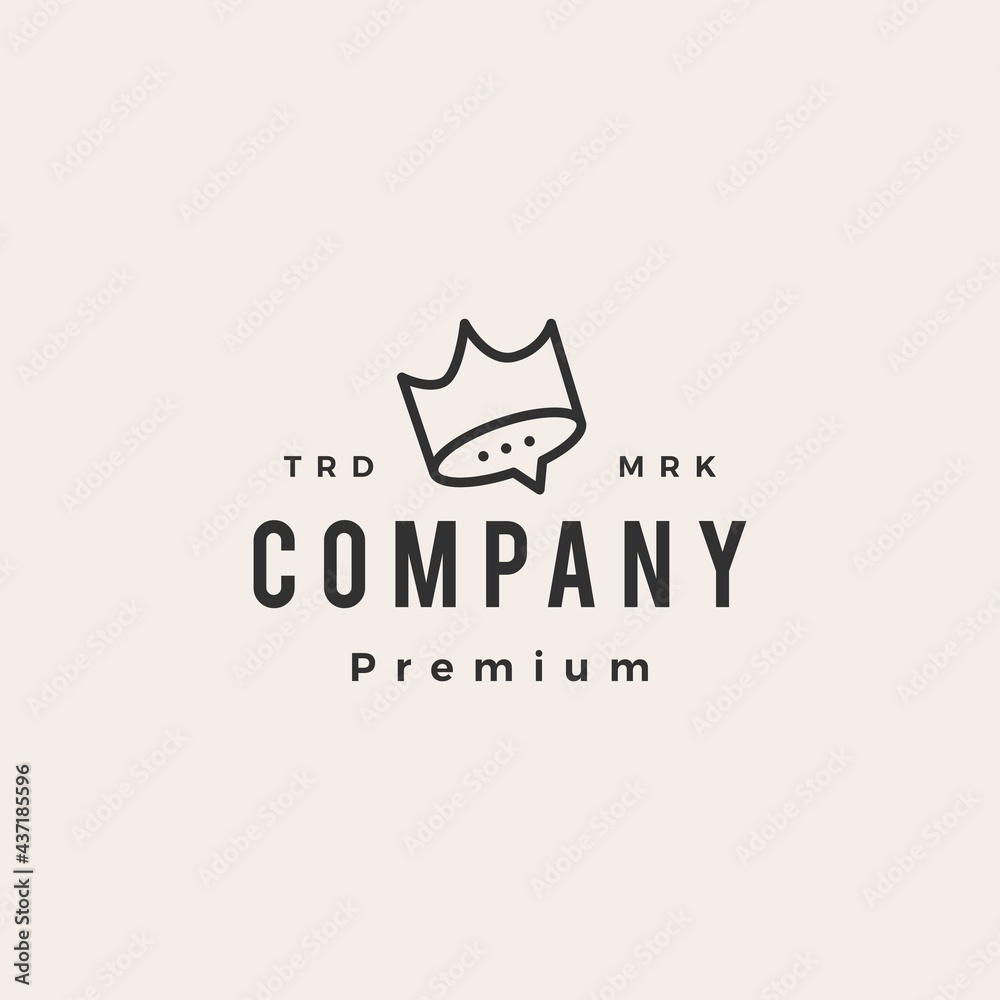 king crown talk chat social hipster vintage logo vector icon illustration