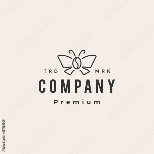 butterfly coffee bean hipster vintage logo vector icon illustration