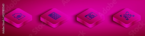 Set Isometric line House with eye scan, Password protection, System bug and icon. Vector