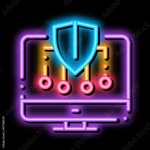 Personal Computer Protection neon light sign vector. Glowing bright icon Personal Computer Protection sign. transparent symbol illustration