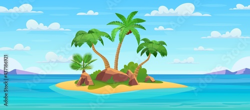 Cartoon tropical island with palm trees