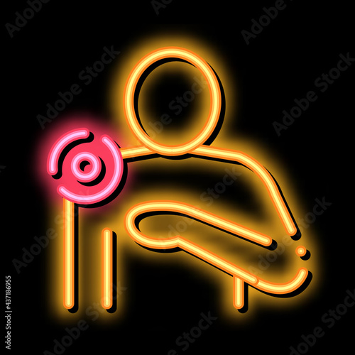 Pinpoint Shoulder Pain neon light sign vector. Glowing bright icon Pinpoint Shoulder Pain sign. transparent symbol illustration
