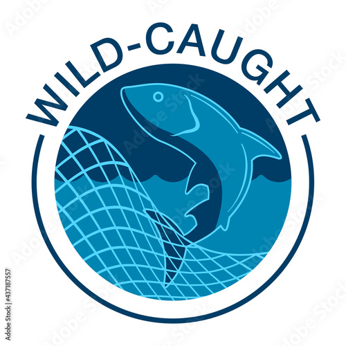 Wild-caught badge - salmon in fishing net