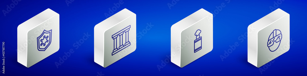 Set Isometric line Police badge, Prison window, Hand grenade and Special forces soldier icon. Vector Set Isometric line Police badge, Prison window, Hand grenade and Special forces soldier icon. Vector