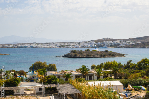 Panorama of beautiful Naoussa bay on Paros island. Cyclades. Greece  Europe