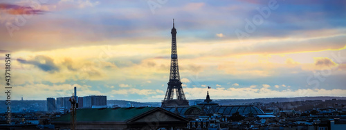 Banner of travel at Skyline of Paris city roofs with Eiffel Tower which Paris Best Destinations in Europe,Travel landmark concept